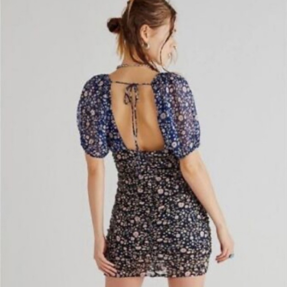New Free People Navy Tessa Floral Chiffon Dress Size Small